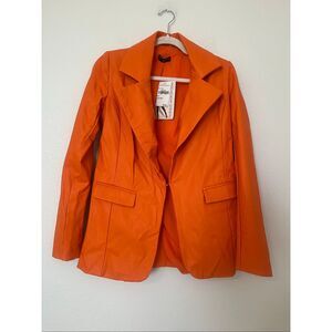 Naked Wardrobe Orange Faux Leather Blazer XS Tailored Vegan Leather Jacket NWT N